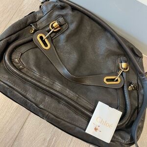 Chloe Black Leather Crossbody Bag with Gold Accents